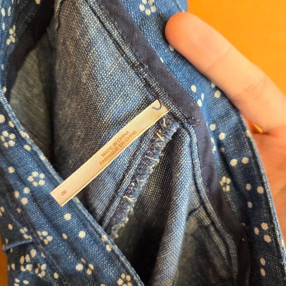 Free People Wild Heart Printed Wide Leg Pant Cotton Linen 8 Side Zip High Rise - Picture 6 of 7